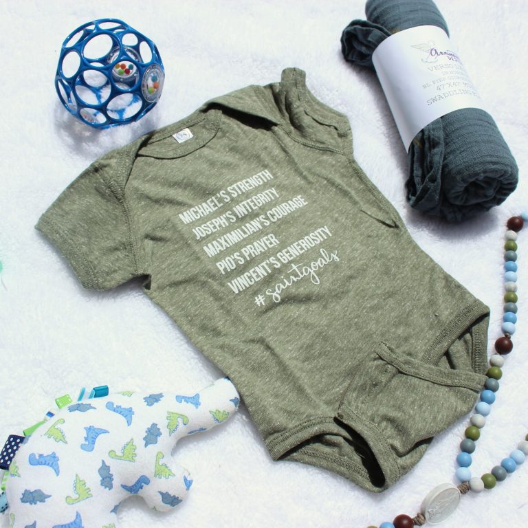 Saintgoals Baby Boy – Catholic Saint Virtues bodysuit