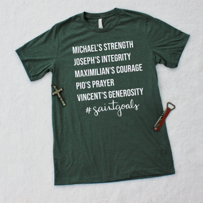 Saintgoals Mens graphic tee - heather forest - Catholic Saint Virtues