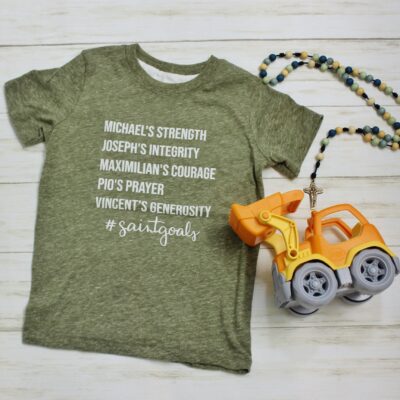 Saintgoals Toddler boy graphic tee - Catholic Saint Virtues tshirt
